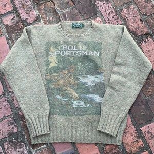 Ralph Lauren Polo Country Polo Sportsman Fly Fisherman Wool Sweater Size Medium